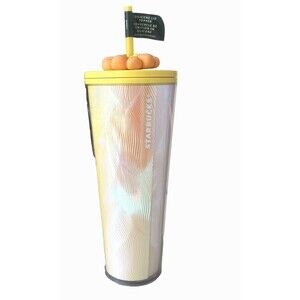 Starbucks 2025 Swirl Yellow Orange Cold Cup with Flower Charm 24 fl oz  NEW
